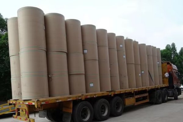 Paper reels loaded on a truck for dispatch